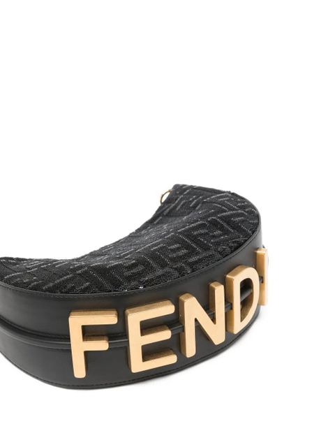 FENDI mini Fendigraphy embroidery shoulder bag - Black