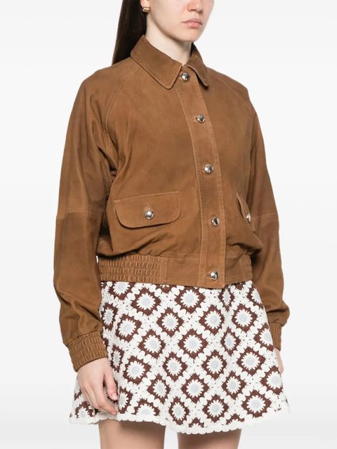 Maje button flap-pocket leather jacket - Brown