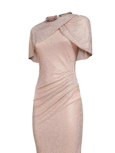 Self-Portrait asymmetric draped rhinestone dress - Neutrals