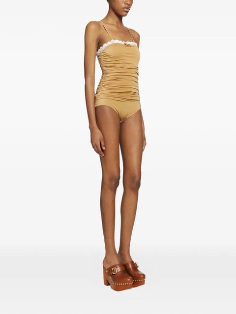 Chloé ruched lace-trim bodysuit - Brown - zdjęcie produktu nr 2