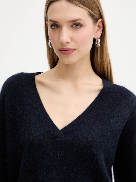 BOSS Orange sweter z dodatkiem wełny damski kolor granatowy 50549185