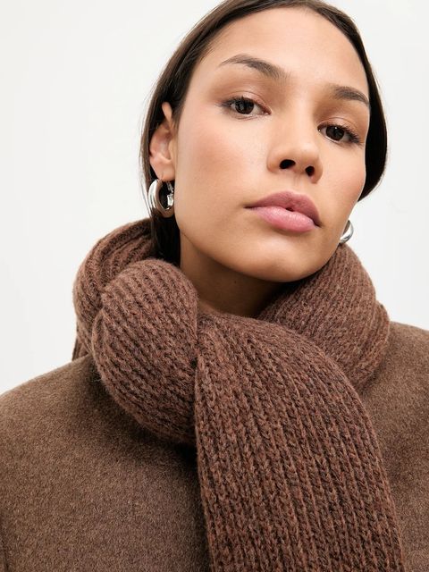 Answear.LAB szalik z wełną merino damski kolor brązowy gładki