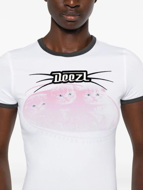 Diesel cat-graphic cotton T-shirt - White