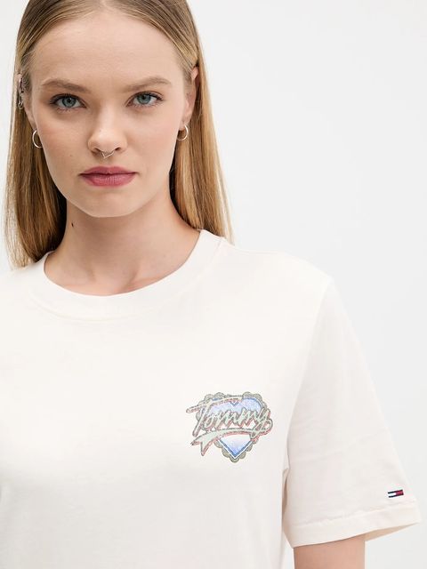 Tommy Jeans t-shirt bawełniany damski kolor beżowy DW0DW21524