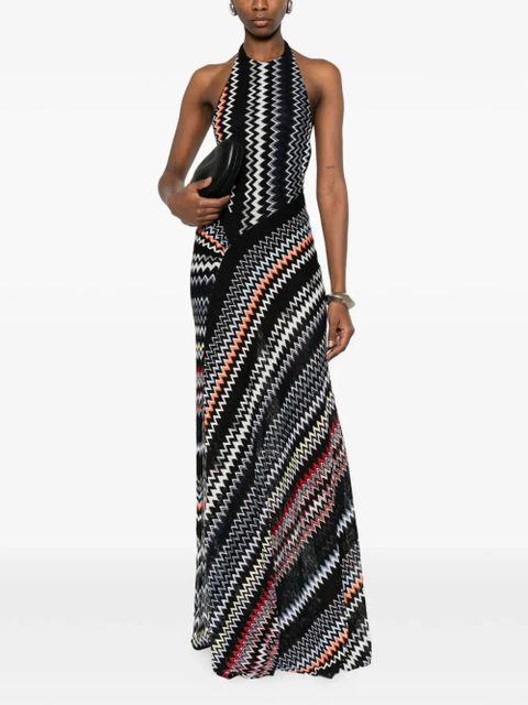 Missoni chevron-pattern halterneck maxi dress - Black - zdjęcie produktu nr 2
