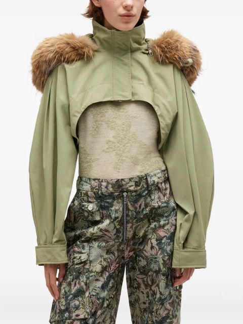 GANNI fur-trimmed cropped jacket - Green