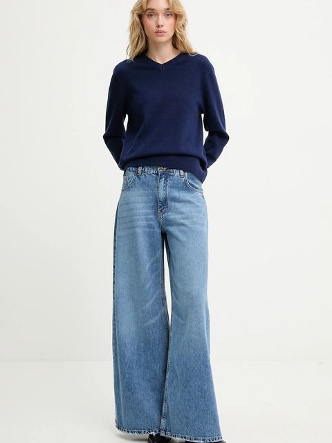 Answear.LAB sweter z wełny merino damski kolor granatowy lekki - zdjęcie produktu nr 2