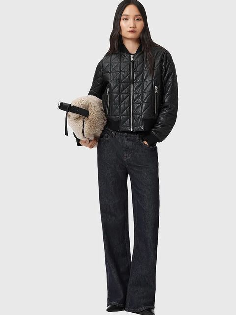 AllSaints kurtka bomber skórzana CARLY kolor czarny przejściowa W013LD