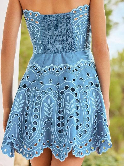 Charo Ruiz Ibiza Bali broderie smocked mini dress - Blue