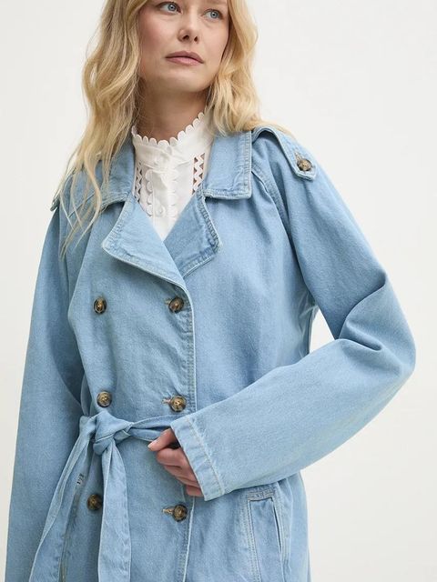 Answear.LAB płaszcz jeansowy damski kolor niebieski przejściowy