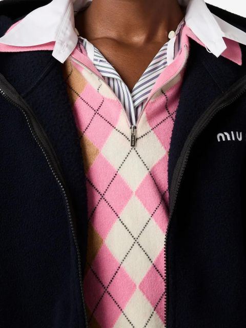 Miu Miu argyle intarsia-knit half-zip sweater - Pink