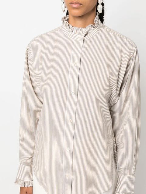 MARANT ÉTOILE Saoli ruffle-collar striped cotton shirt - Neutrals
