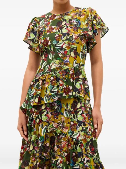 Marie Oliver Quinby ruffle-layered floral midi dress - Green