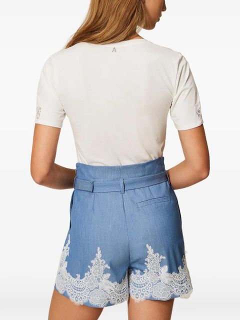 TWINSET lace-detail belted short - Blue