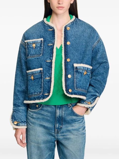 SANDRO shearling-trimmed denim jacket - Blue