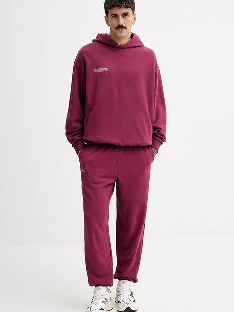 Pangaia bluza bawełniana kolor bordowy z kapturem gładka 10000180