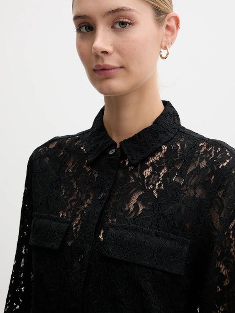 Dkny koszula damska kolor czarny regular z kołnierzykiem klasycznym DJ5W2132