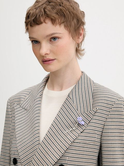 HUGO marynarka Amalisa kolor beżowy jednorzędowa wzorzysta 50554439