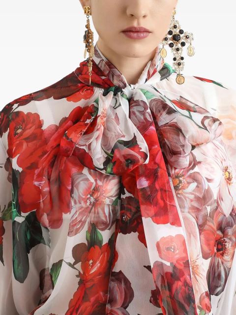 Dolce & Gabbana Rose-print chiffon blouse - White
