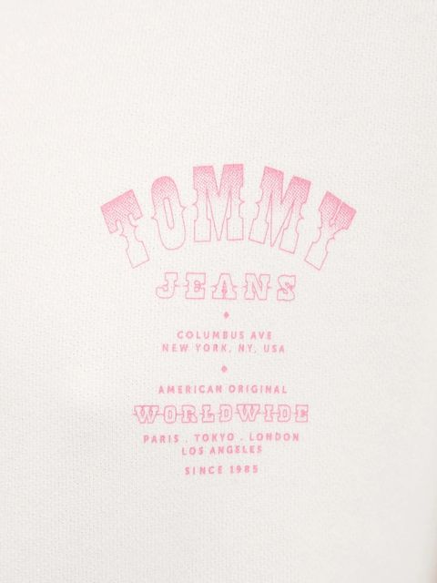 Tommy Jeans bluza bawełniana damska kolor beżowy z kapturem z nadrukiem DW0DW21785