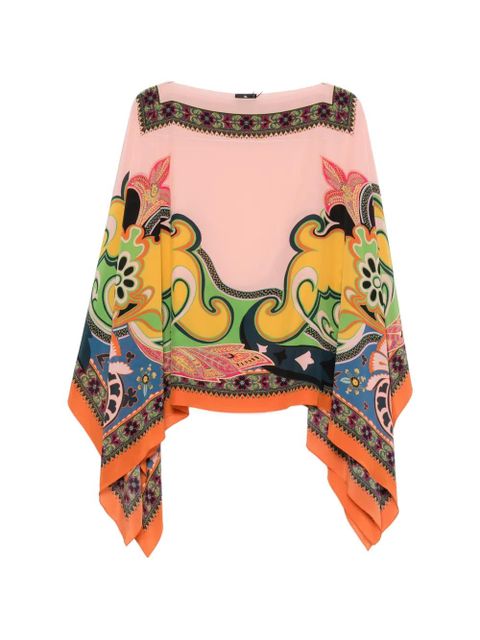 ETRO paisley-print boat-neck poncho - Pink - zdjęcie produktu nr 1
