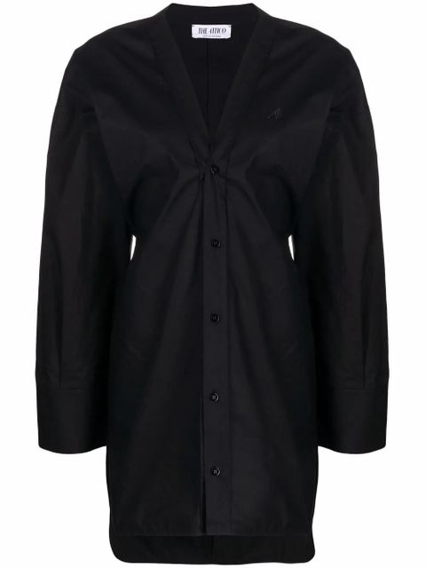 The Attico ruched-detail V-neck dress - Black - zdjęcie produktu nr 1