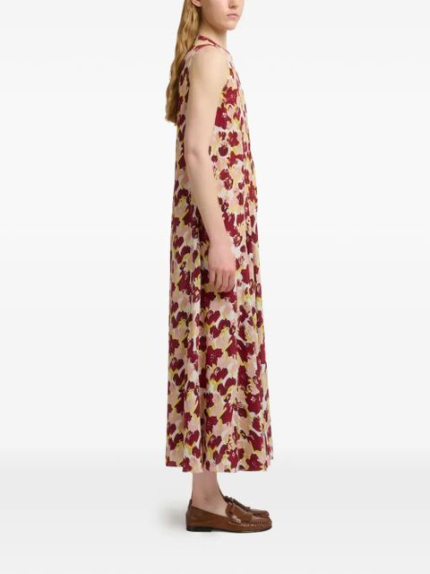 Marni floral pleated silk dress - Red