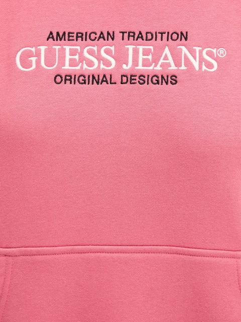 Guess Jeans bluza damska kolor różowy z kapturem z aplikacją W4YQ15 KC811