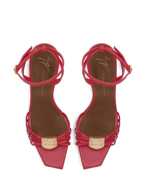 Giuseppe Zanotti Orchid square toe crystal brooch sandals - Red