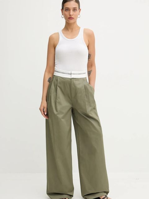 Miss Sixty spodnie bawełniane damskie kolor zielony szerokie high waist 6S3PJ57900