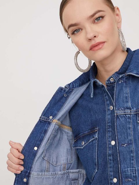 Karl Lagerfeld Jeans kurtka jeansowa damska kolor niebieski przejściowa