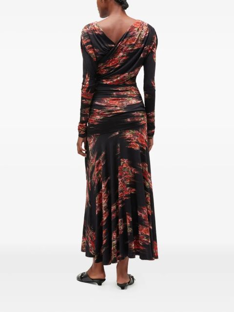 GANNI floral-print ruched midi dress - Black - zdjęcie produktu nr 2