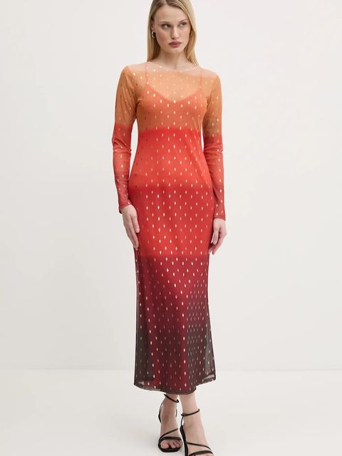 Never Fully Dressed sukienka Sunset Mesh kolor pomarańczowy midi prosta NFDDR1747