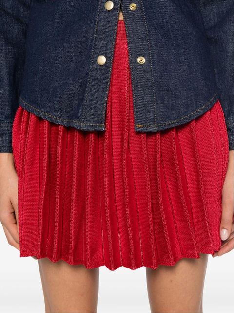 Self-Portrait pleated knitted mini skirt - Red