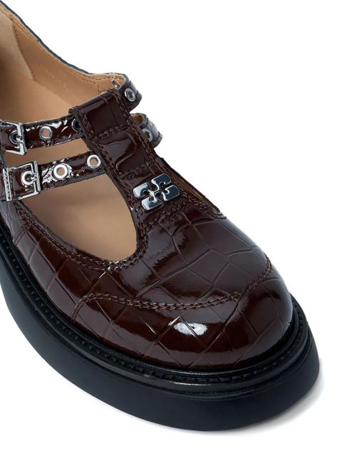 GANNI Butterfly crocodile-effect buckle loafers - Brown