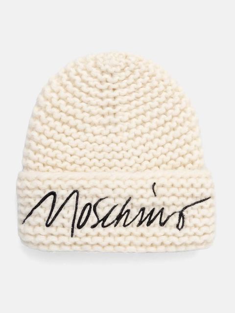 Moschino czapka wełniana kolor beżowy z grubej dzianiny wełniana M3170 65423 - zdjęcie produktu nr 1