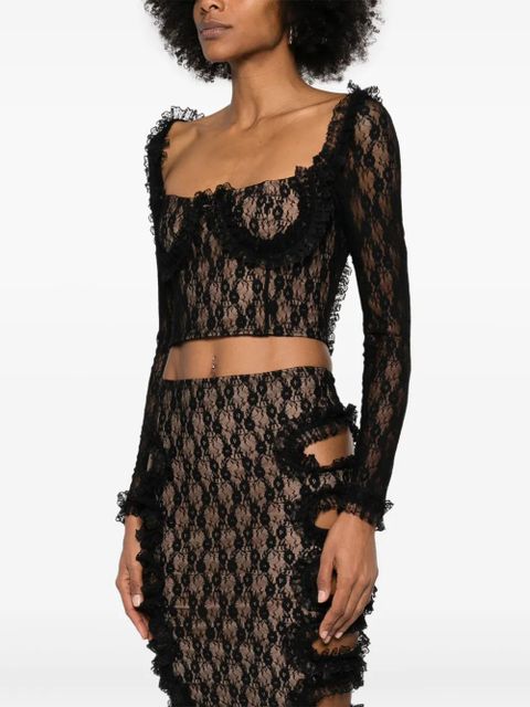 Self-Portrait x Christopher Kane lace ruffle top - Black