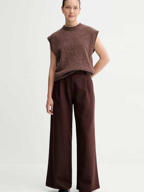 Sessun spodnie damskie kolor brązowy szerokie high waist 25107000 - zdjęcie produktu nr 2