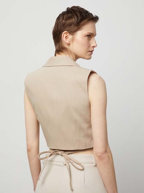 Answear.LAB kamizelka kolor beżowy jednorzędowa