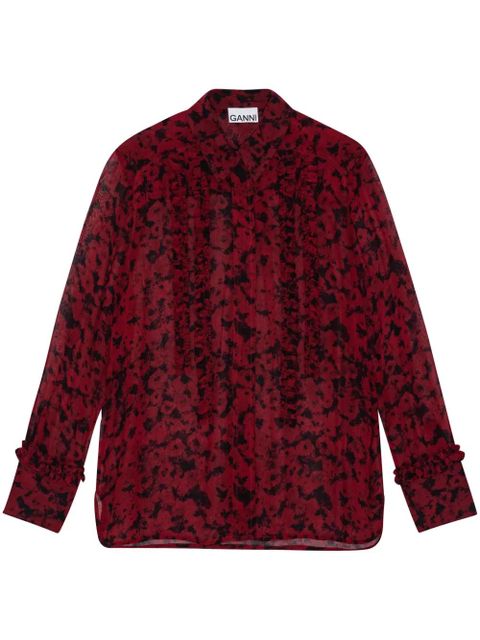 GANNI floral-print ruffled shirt - Red - zdjęcie produktu nr 1