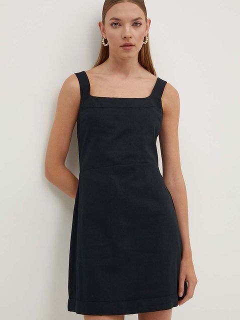 Abercrombie & Fitch sukienka lniana kolor czarny mini rozkloszowana