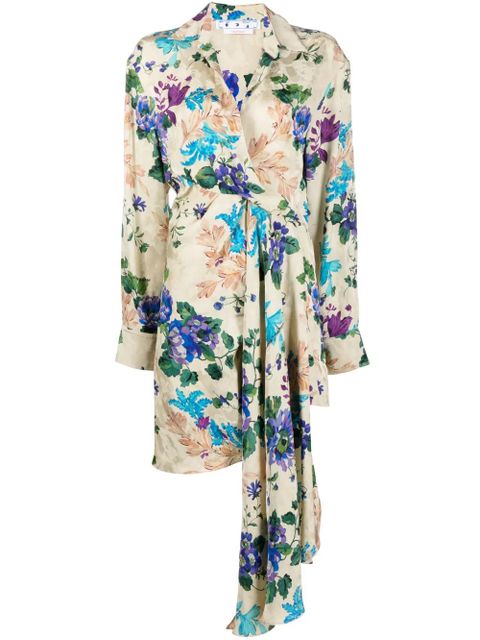 Off-White floral-print asymmetric shirtdress - Neutrals - zdjęcie produktu nr 1