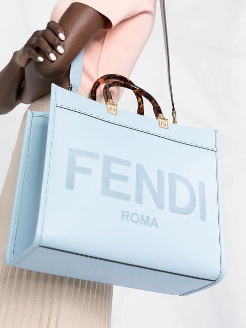 Fendi Sunshine logo-debossed leather tote - Blue
