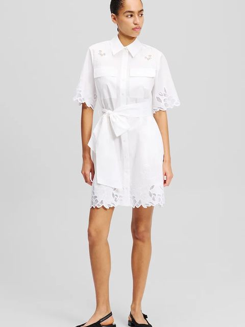 Karl Lagerfeld sukienka bawełniana kolor biały mini prosta A2W13009 - zdjęcie produktu nr 1