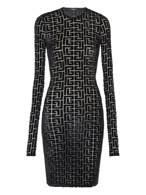 Balmain monogram-pattern velvet dress - Black - zdjęcie produktu nr 1