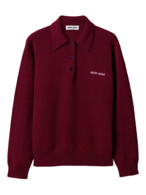 Miu Miu polo-neck intarsia logo sweater - Red - zdjęcie produktu nr 1