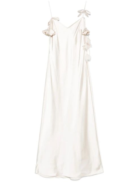 Self-Portrait floral-appliqué satin maxi dress - Neutrals