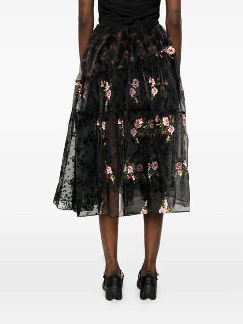 Simone Rocha floral tiered midi skirt - Black