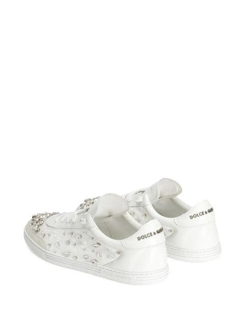 Dolce & Gabbana crystal-embellished leather sneakers - White