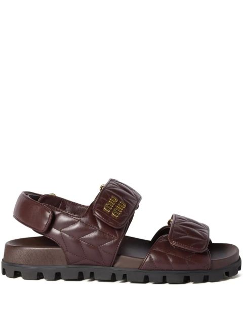 Miu Miu Sporty matelassé leather sandals - Brown - zdjęcie produktu nr 1